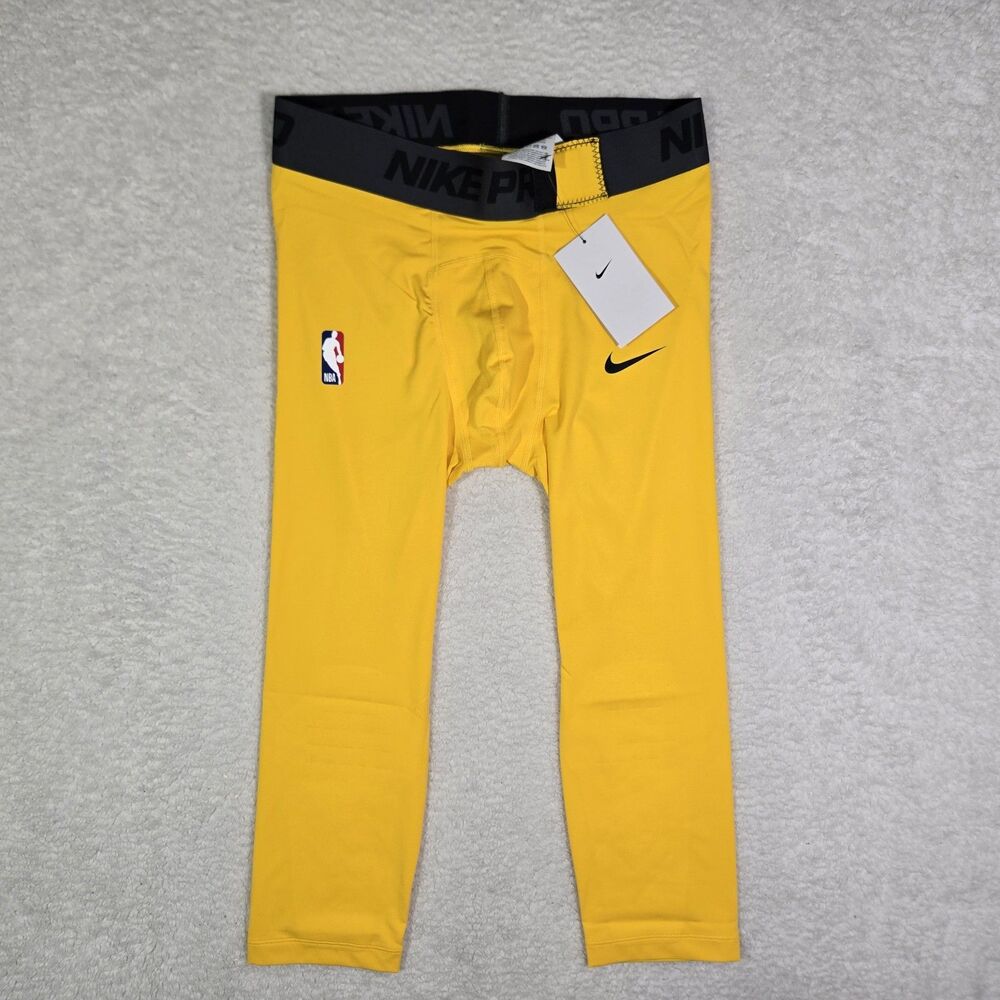 Nike Pro NBA Player Issued 3/4 Compression Tights Yellow DN1547 Mens Large $75 L